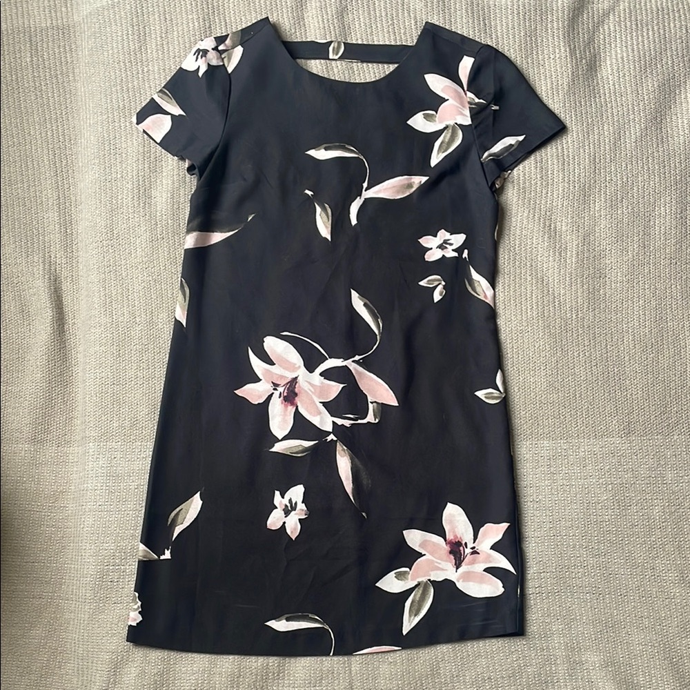 Black Floral Mini Paperbag Dress